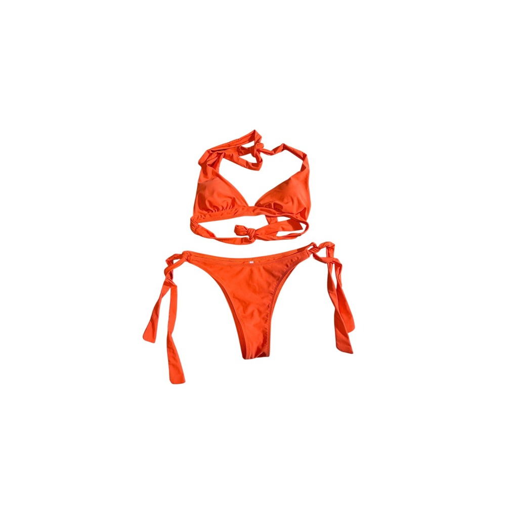 Beachsissi Orange Triangle Halter Bikini Set Side‎ Tie Bottoms Large-